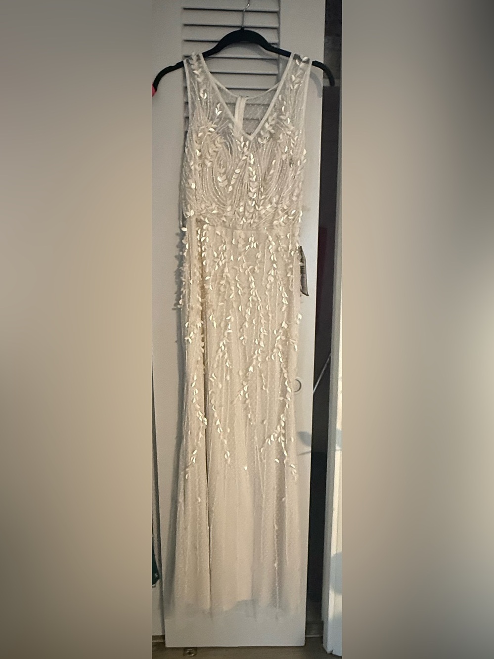 Adrianna Papell Ivory Pearl Beaded Blouson Gown